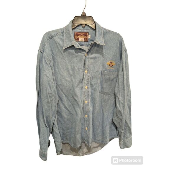 Hard Rock Cafe‎ Las Vegas Shirt  Denim Button Up Long Sleeve Shirt Large - Picture 1 of 3